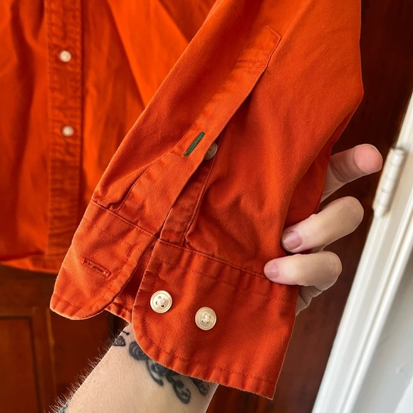 Tommy Hilfiger Orange Button Down Shirt L Crest Logo Long Sleeve 100% Cotton - Picture 5 of 8